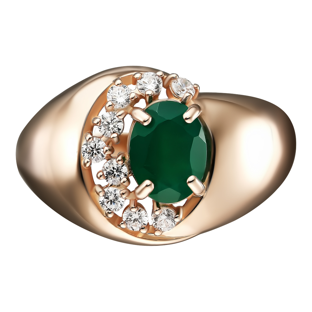 Серебряное кольцо 925 пробы; вставки 1 Хризопраз; 9 Фианит бесцв.;