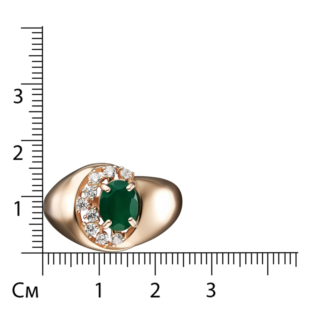 Серебряное кольцо 925 пробы; вставки 1 Хризопраз; 9 Фианит бесцв.;