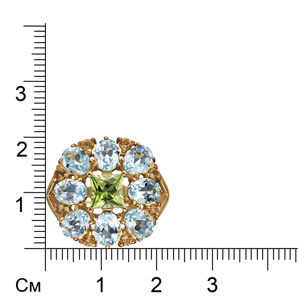 Серебряное кольцо с хризолитом и топазами