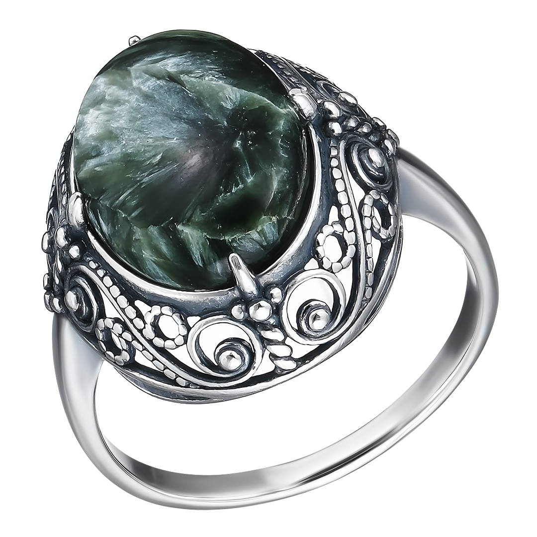 Серебряное кольцо 925 пробы; вставки 1 Серафинит нат.;