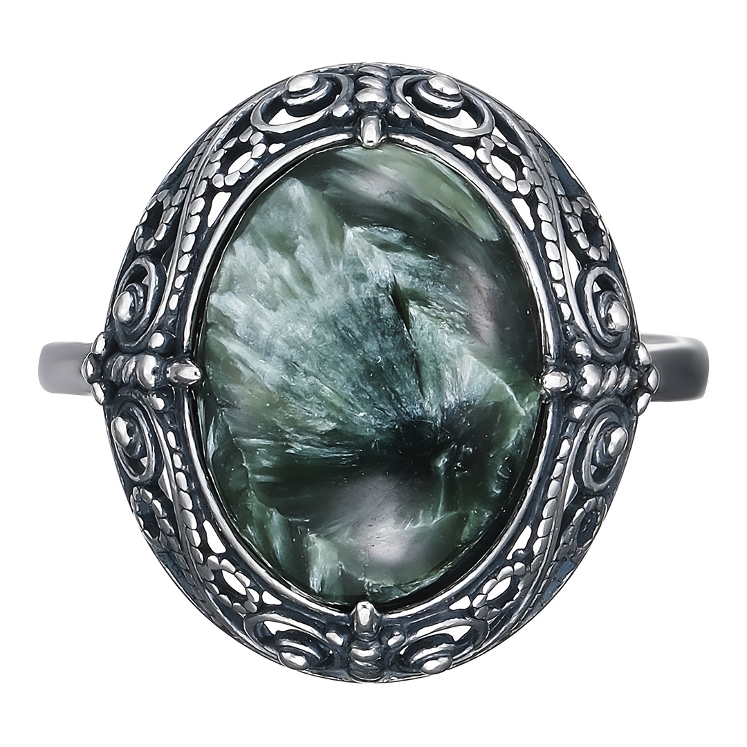 Серебряное кольцо 925 пробы; вставки 1 Серафинит нат.;