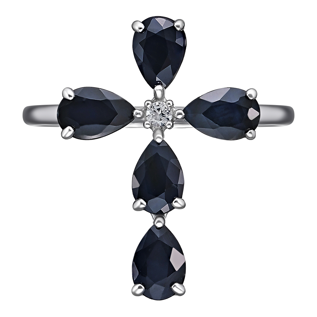 Серебряное кольцо 925 пробы; вставки 5 Сапфир U/2 2,564; 1 Сапфир белый;