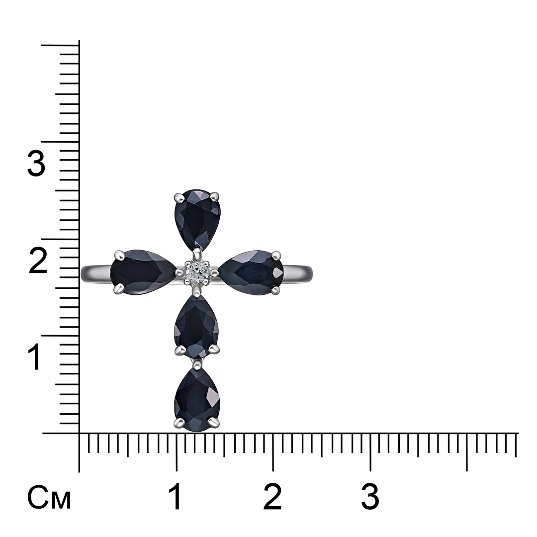 Серебряное кольцо 925 пробы; вставки 5 Сапфир U/2 2,564; 1 Сапфир белый;