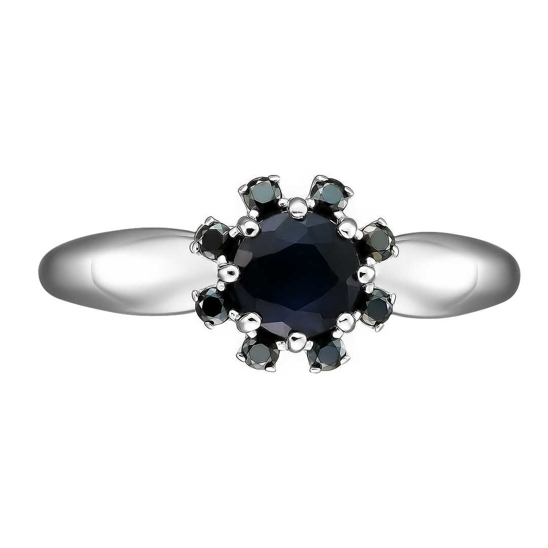 Серебряное кольцо 925 пробы; вставки 1 Сапфир U/2 0,668; 8 Шпинель черн.;