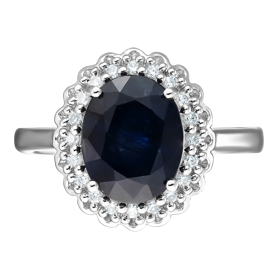 Серебряное кольцо 925 пробы; вставки 1 Сапфир U/2 3,55 ct; 20 Куб. Цирконий 0,4 ct;