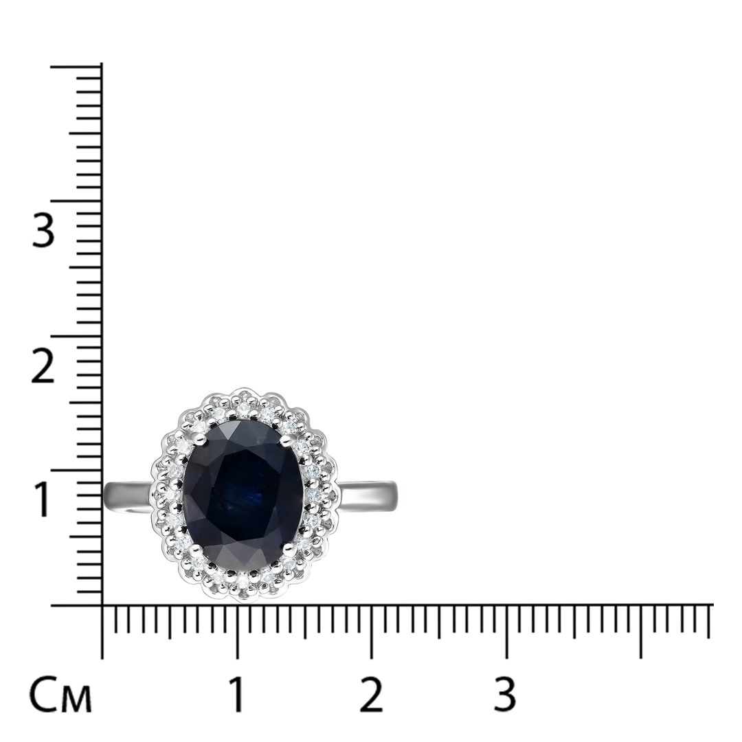 Серебряное кольцо 925 пробы; вставки 1 Сапфир U/2 3,55 ct; 20 Куб. Цирконий 0,4 ct;