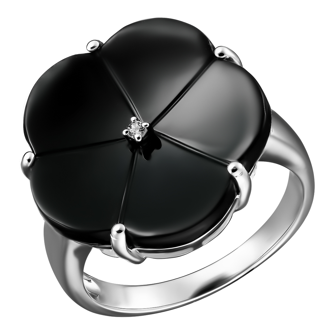 Серебряное кольцо 925 пробы; вставки 1 Оникс черный 8,47 ct; 1 Топаз белый 0,015 ct;