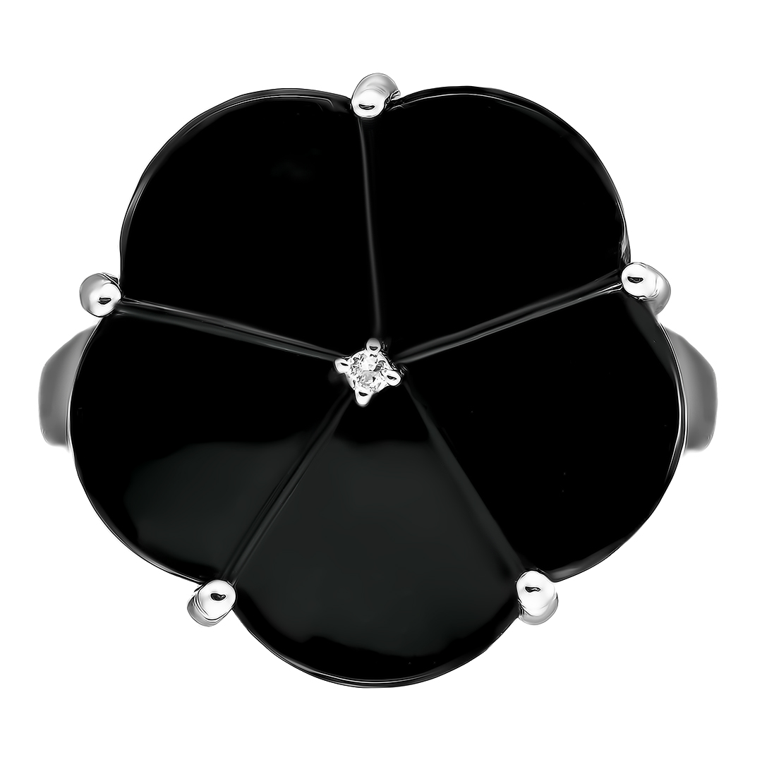 Серебряное кольцо 925 пробы; вставки 1 Оникс черный 8,47 ct; 1 Топаз белый 0,015 ct;