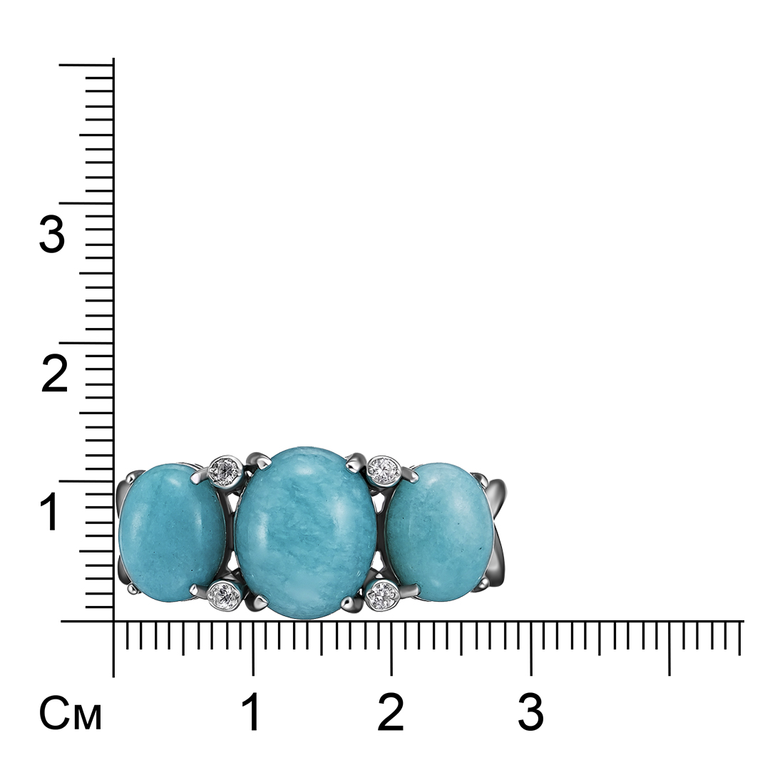 Серебряное кольцо 925 пробы; вставки 3 Амазонит; 4 Фианит бесцв.;