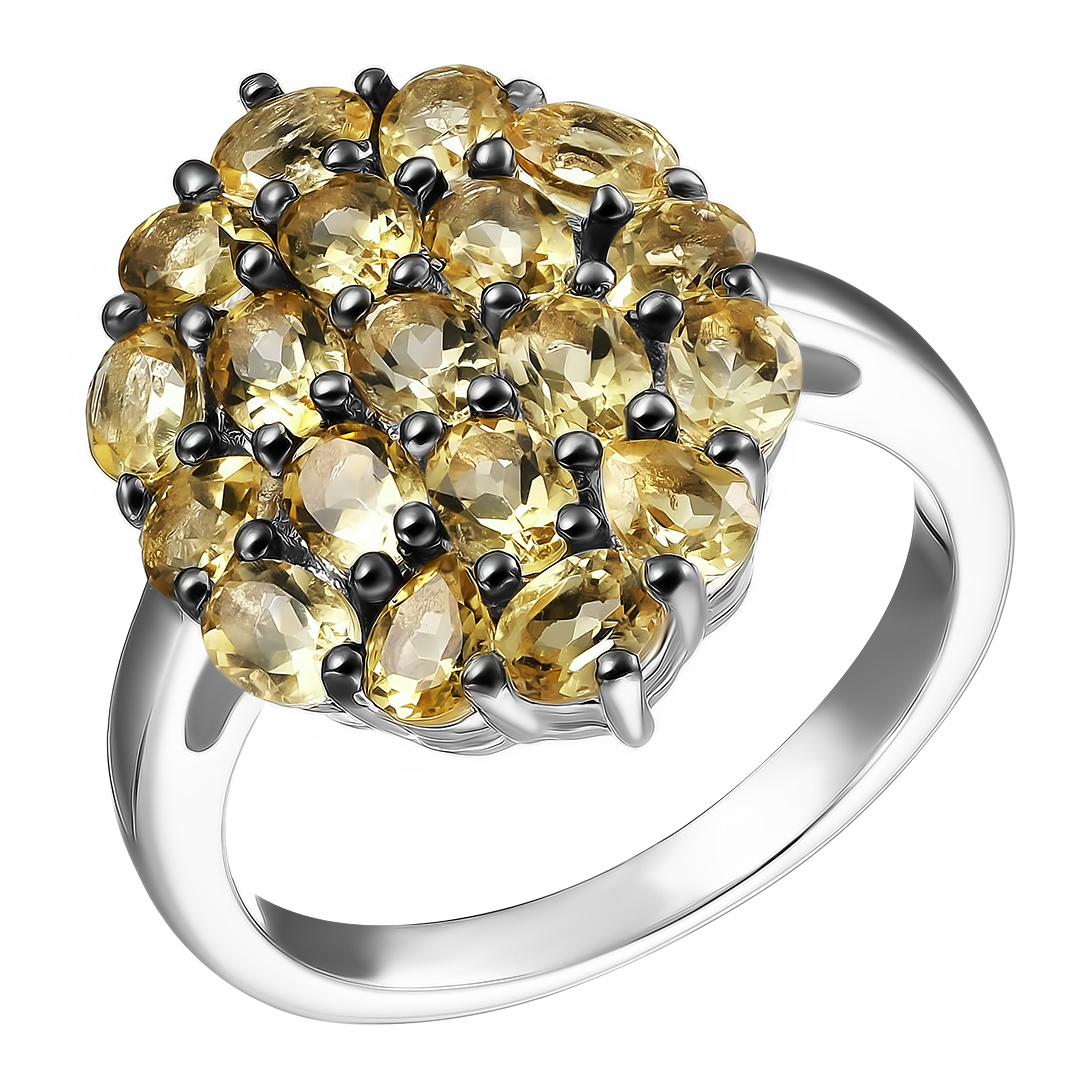 Серебряное кольцо 925 пробы; родий (бел.,черн.); вставки 19 Цитрин 3,04ct;