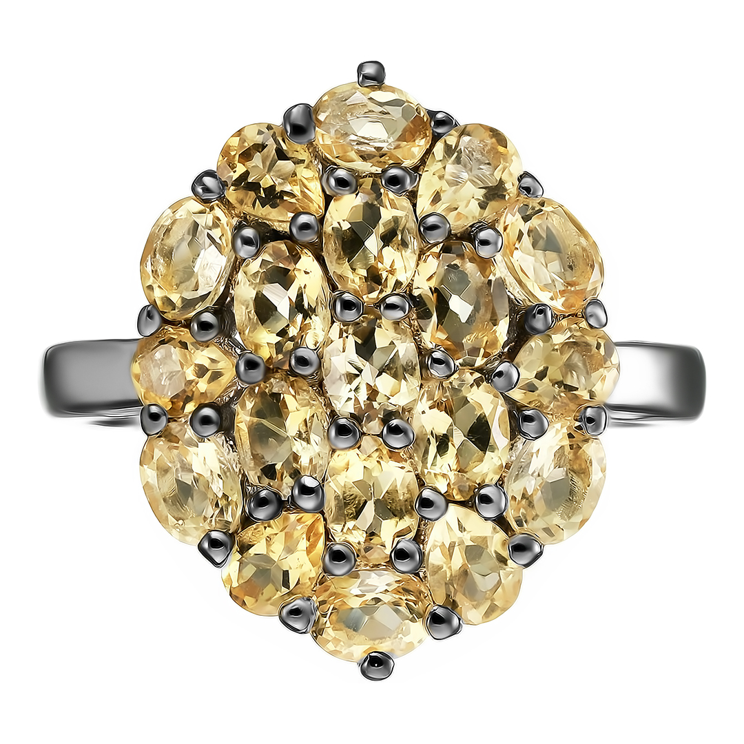 Серебряное кольцо 925 пробы; родий (бел.,черн.); вставки 19 Цитрин 3,04ct;