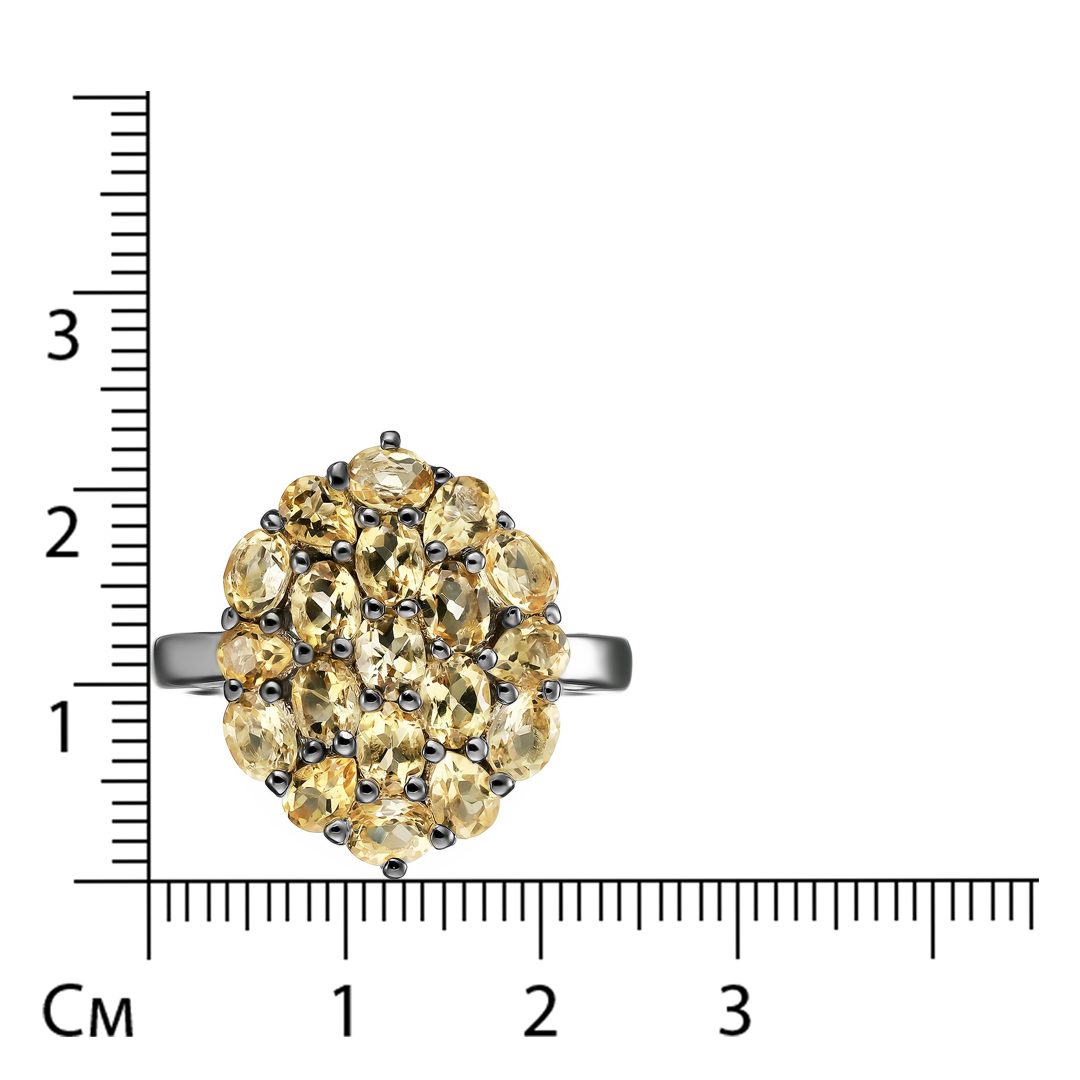 Серебряное кольцо 925 пробы; родий (бел.,черн.); вставки 19 Цитрин 3,04ct;
