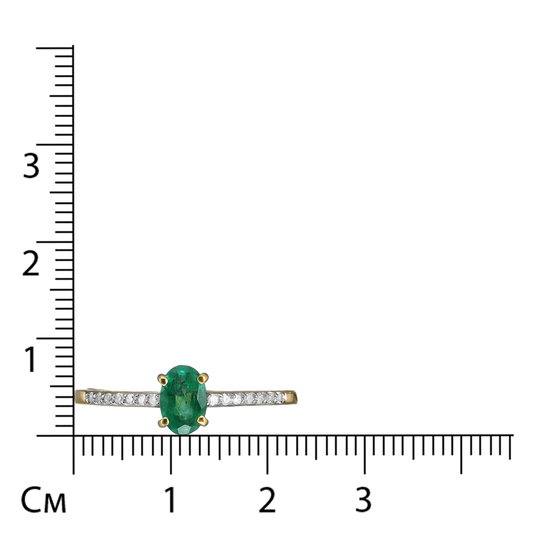 Золотое кольцо 585 пробы; желтое золото; родий; вставки 1 Изумруд (F) 4/3 0,416; 14 Бр.Кр-17 2/3А 0,
