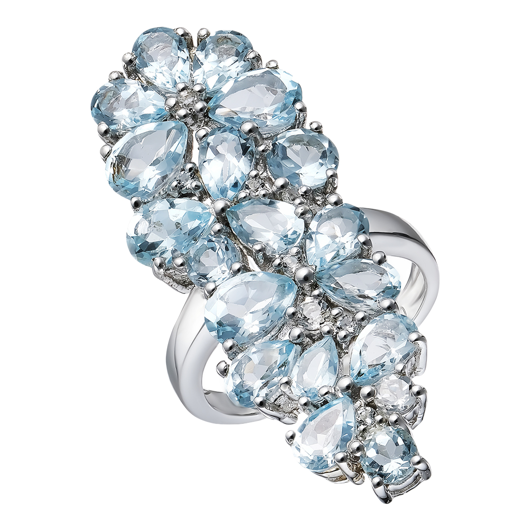 Серебряное кольцо 925 пробы; вставки 18 Топаз 9,69ct; 9 Топаз белый 0,344ct;