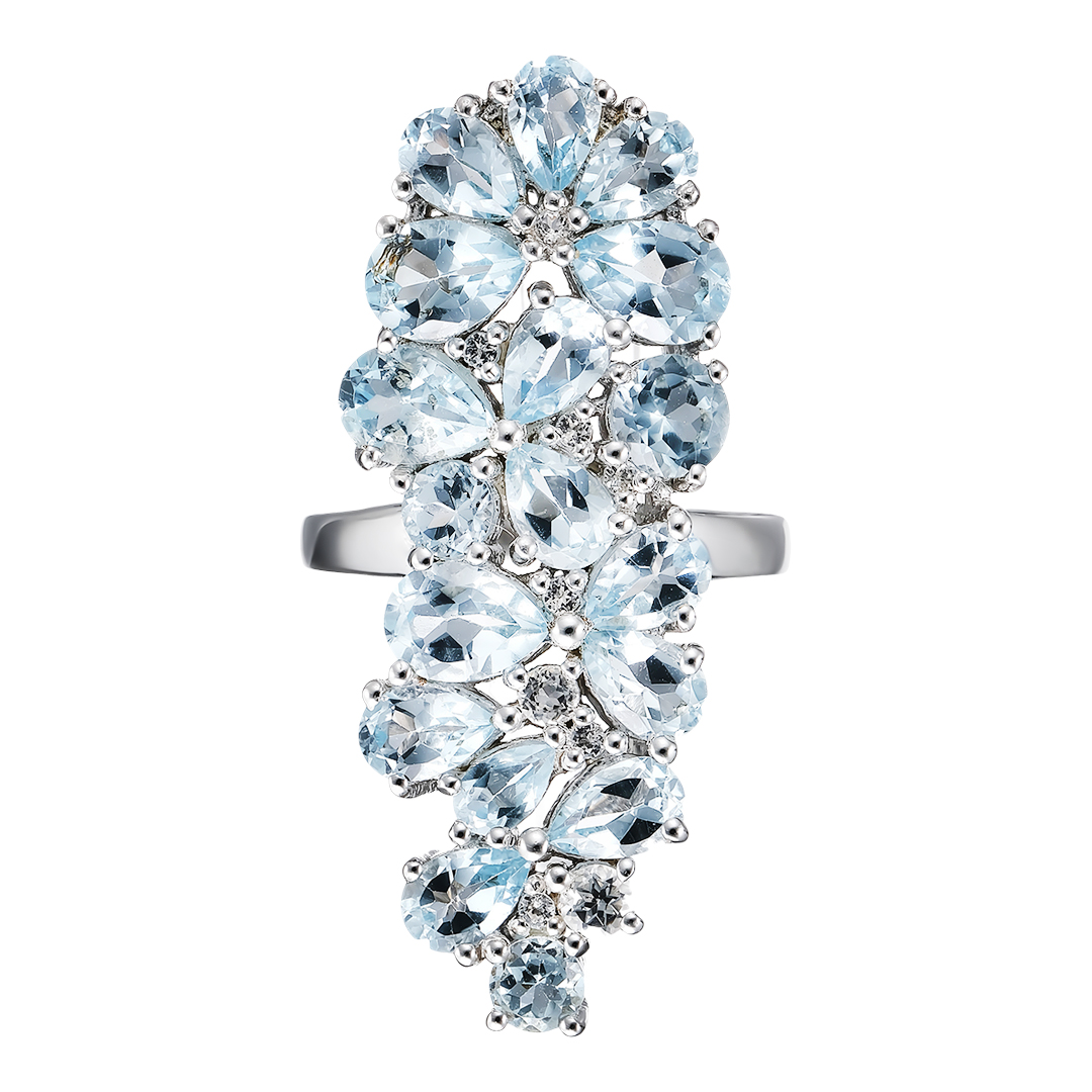 Серебряное кольцо 925 пробы; вставки 18 Топаз 9,69ct; 9 Топаз белый 0,344ct;