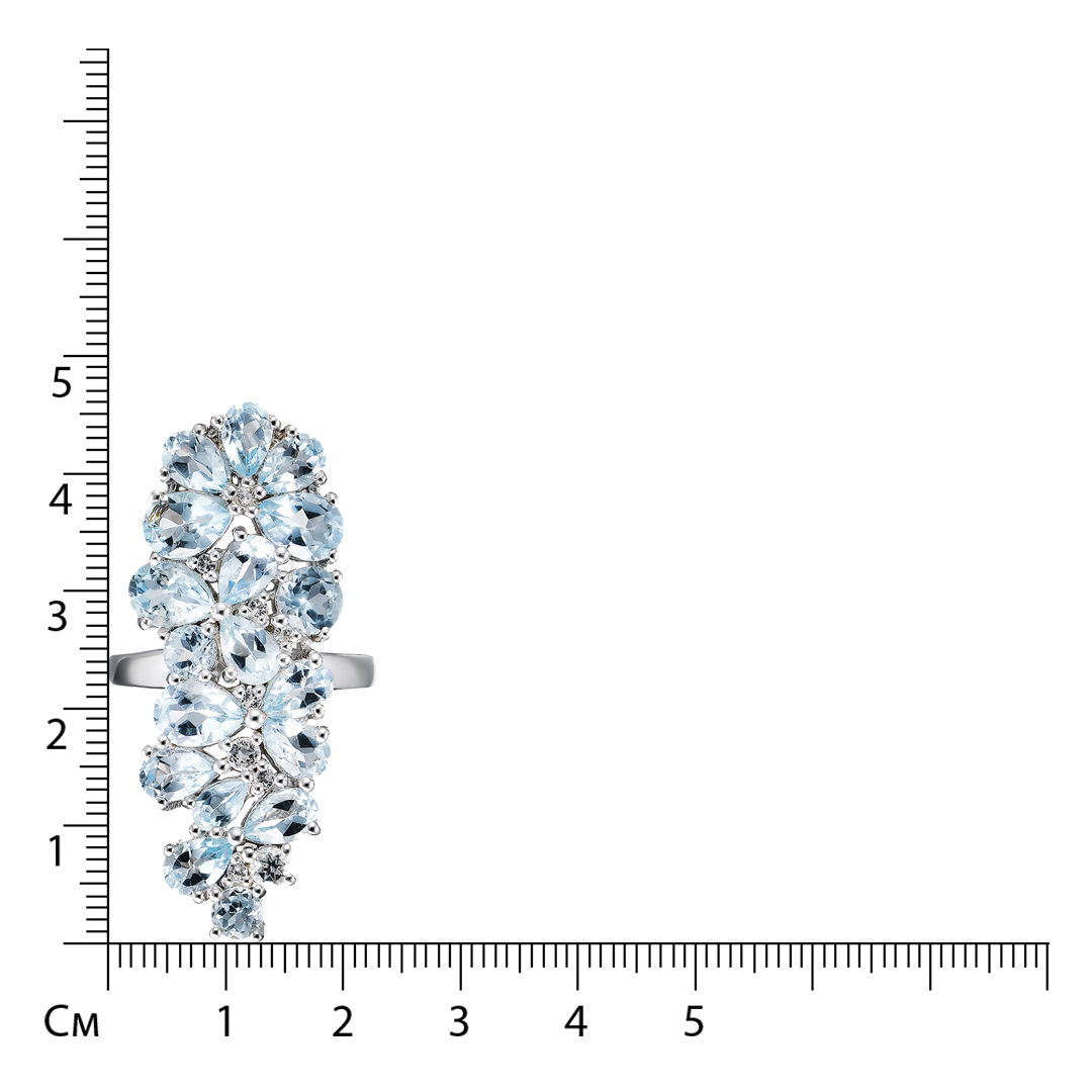 Серебряное кольцо 925 пробы; вставки 18 Топаз 9,69ct; 9 Топаз белый 0,344ct;