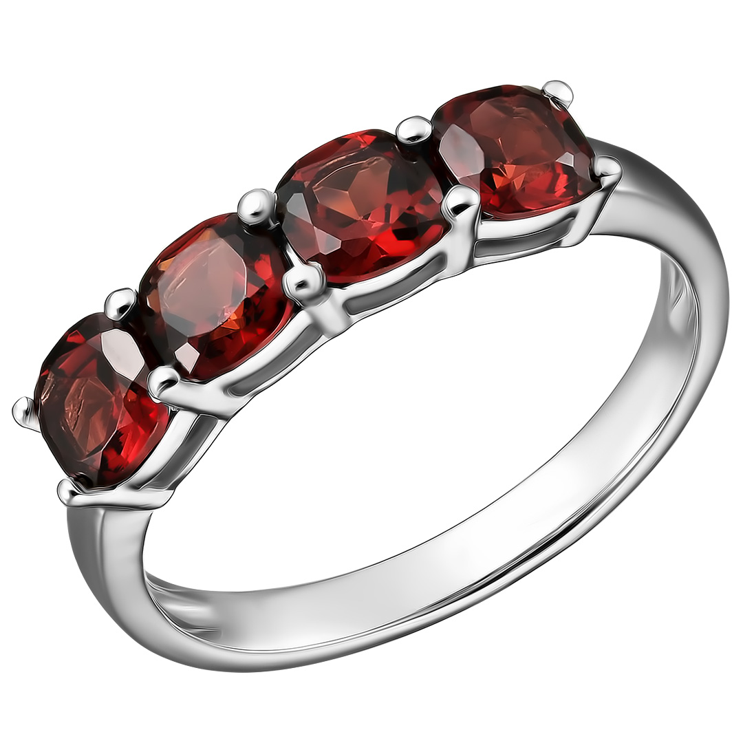 Серебряное кольцо 925 пробы; вставки 4 Гранат 2,76 ct;