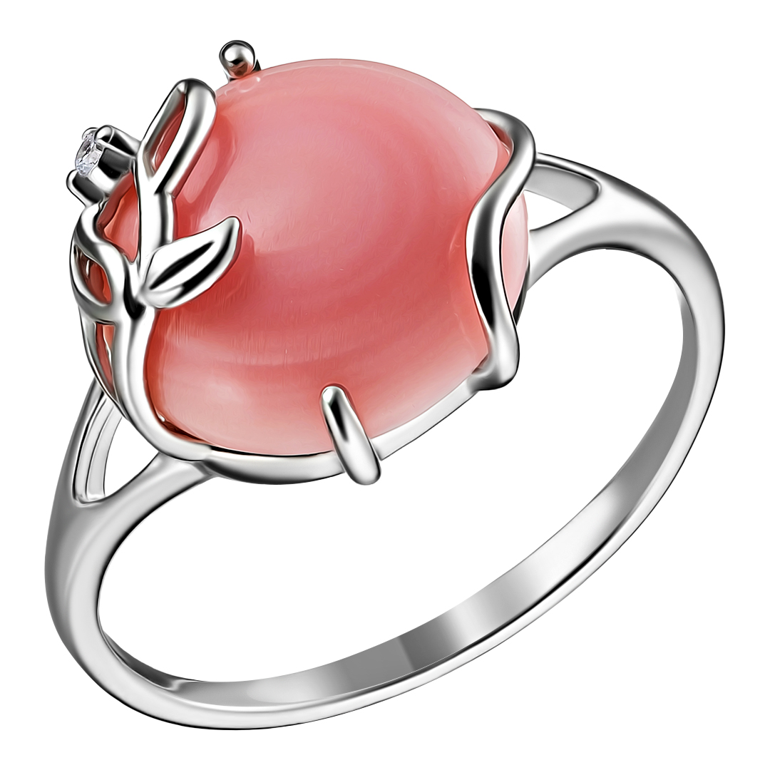 Серебряное кольцо 925 пробы; вставки 1 Коралл; 1 Фианит бесцв.;