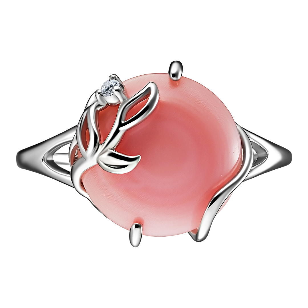 Серебряное кольцо 925 пробы; вставки 1 Коралл; 1 Фианит бесцв.;