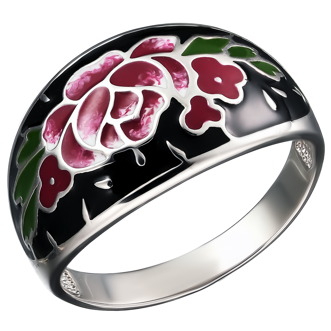Серебряное кольцо 925 пробы; вставки Юв. Эмаль разноцв.;