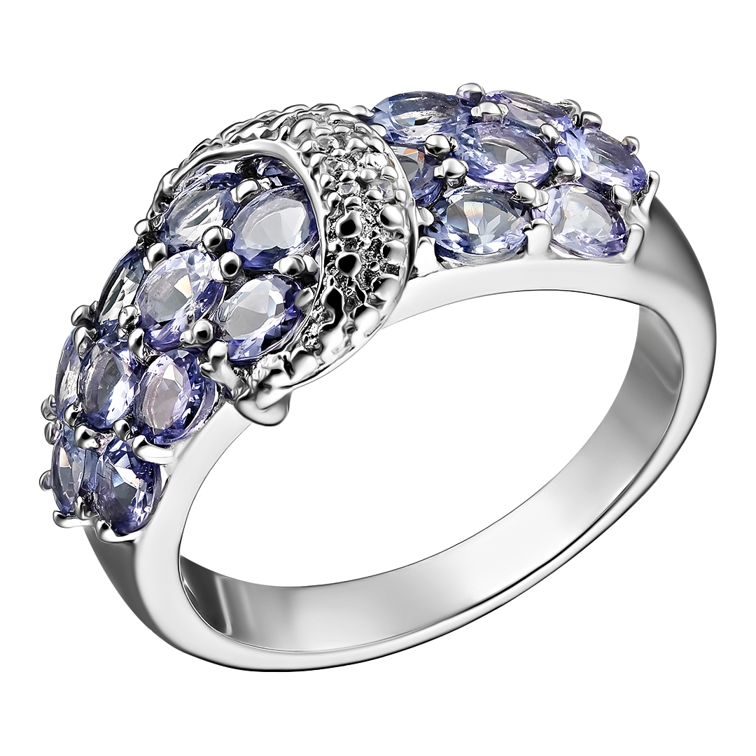 Серебряное кольцо 925 пробы; вставки 19 Танзанит 3,04ct; 5 Циркон бесцв. 0,04ct;
