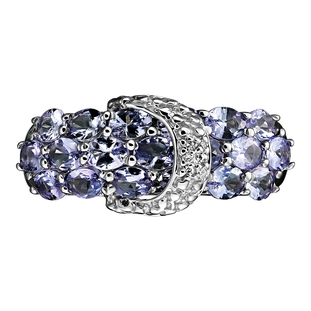 Серебряное кольцо 925 пробы; вставки 19 Танзанит 3,04ct; 5 Циркон бесцв. 0,04ct;