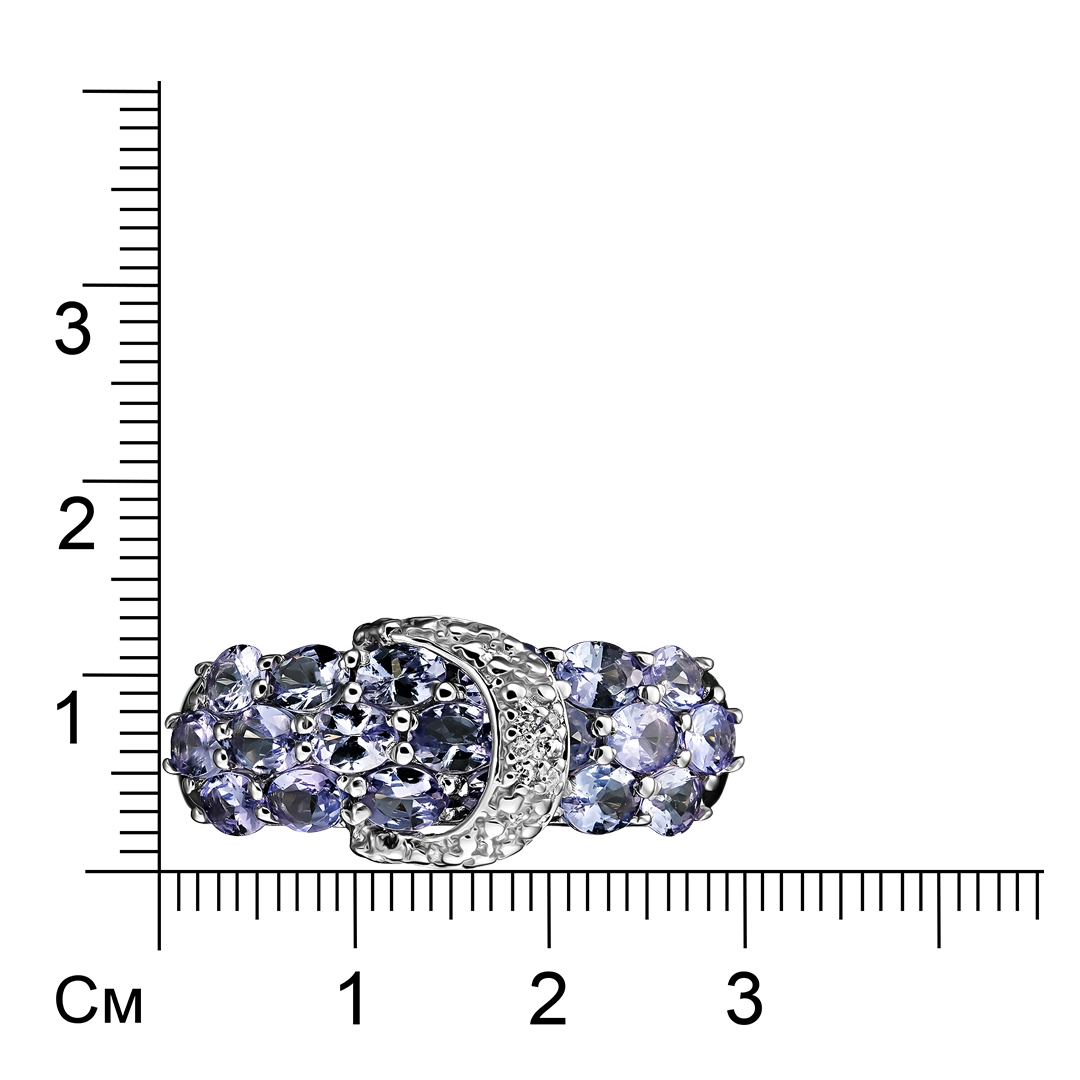 Серебряное кольцо 925 пробы; вставки 19 Танзанит 3,04ct; 5 Циркон бесцв. 0,04ct;