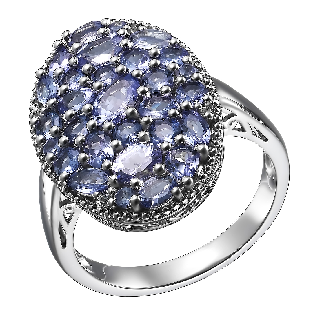 Серебряное кольцо 925 пробы; вставки Россыпь Танзанит 4,02ct; Россыпь Циркон бесцв. 0,05ct;