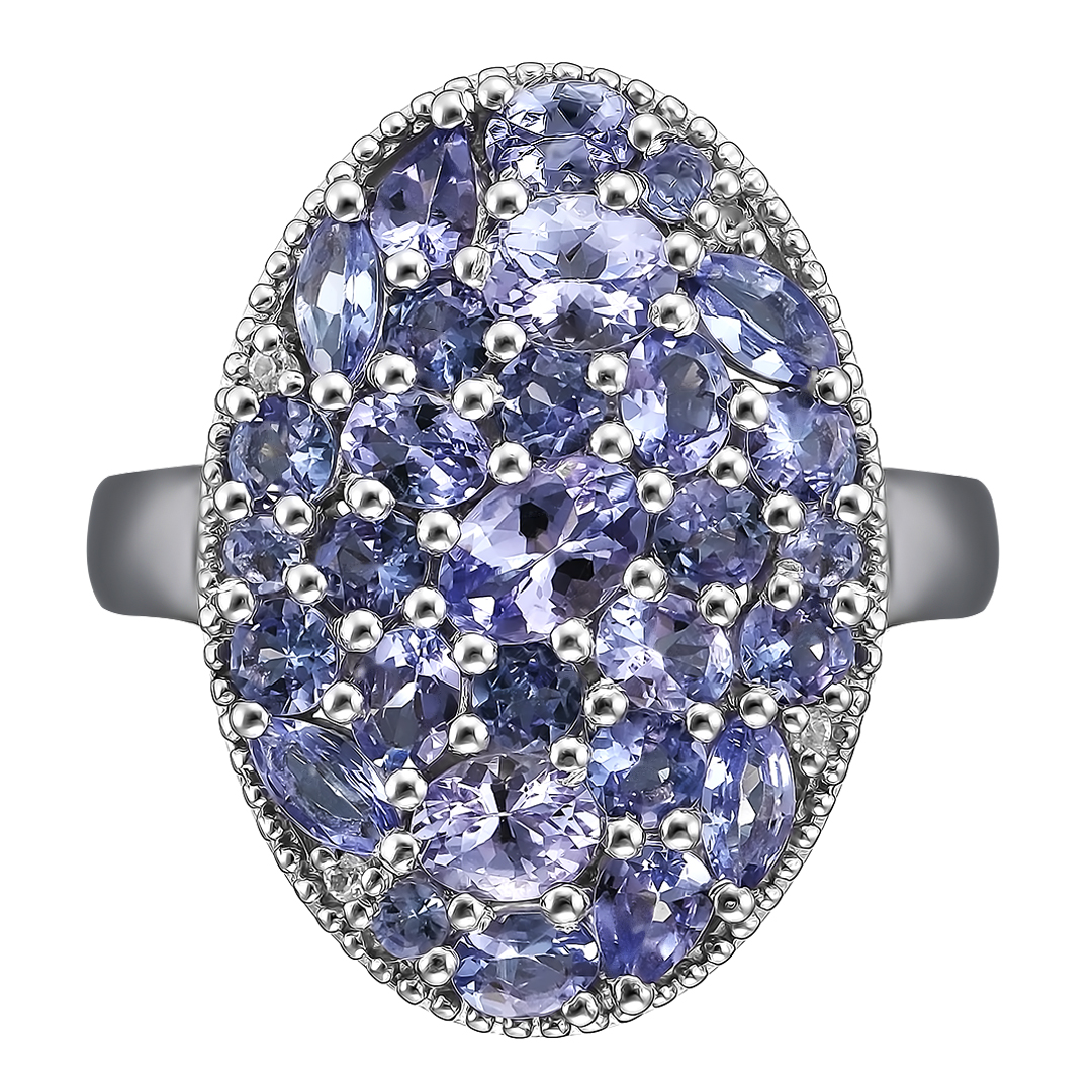 Серебряное кольцо 925 пробы; вставки Россыпь Танзанит 4,02ct; Россыпь Циркон бесцв. 0,05ct;