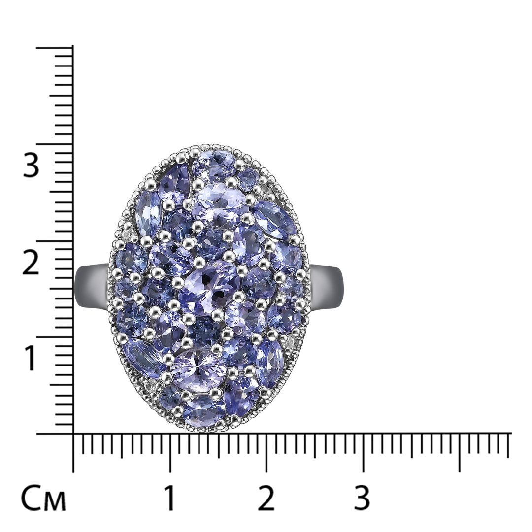 Серебряное кольцо 925 пробы; вставки Россыпь Танзанит 4,02ct; Россыпь Циркон бесцв. 0,05ct;