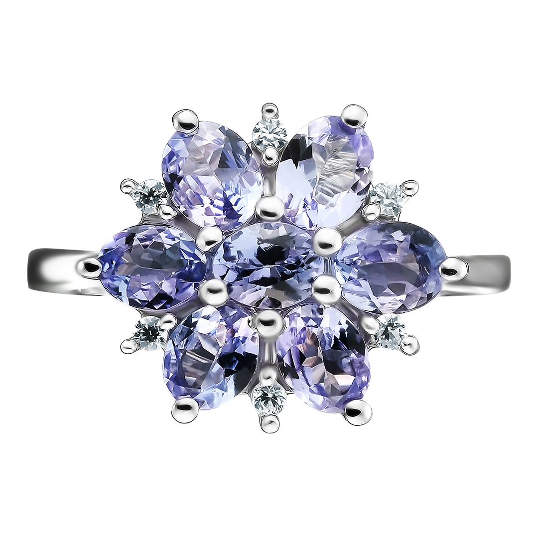 Серебряное кольцо 925 пробы; вставки 7 Танзанит 2,24ct; 6 Циркон бесцв.