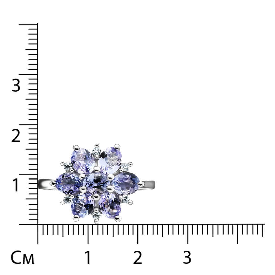 Серебряное кольцо 925 пробы; вставки 7 Танзанит 2,24ct; 6 Циркон бесцв.