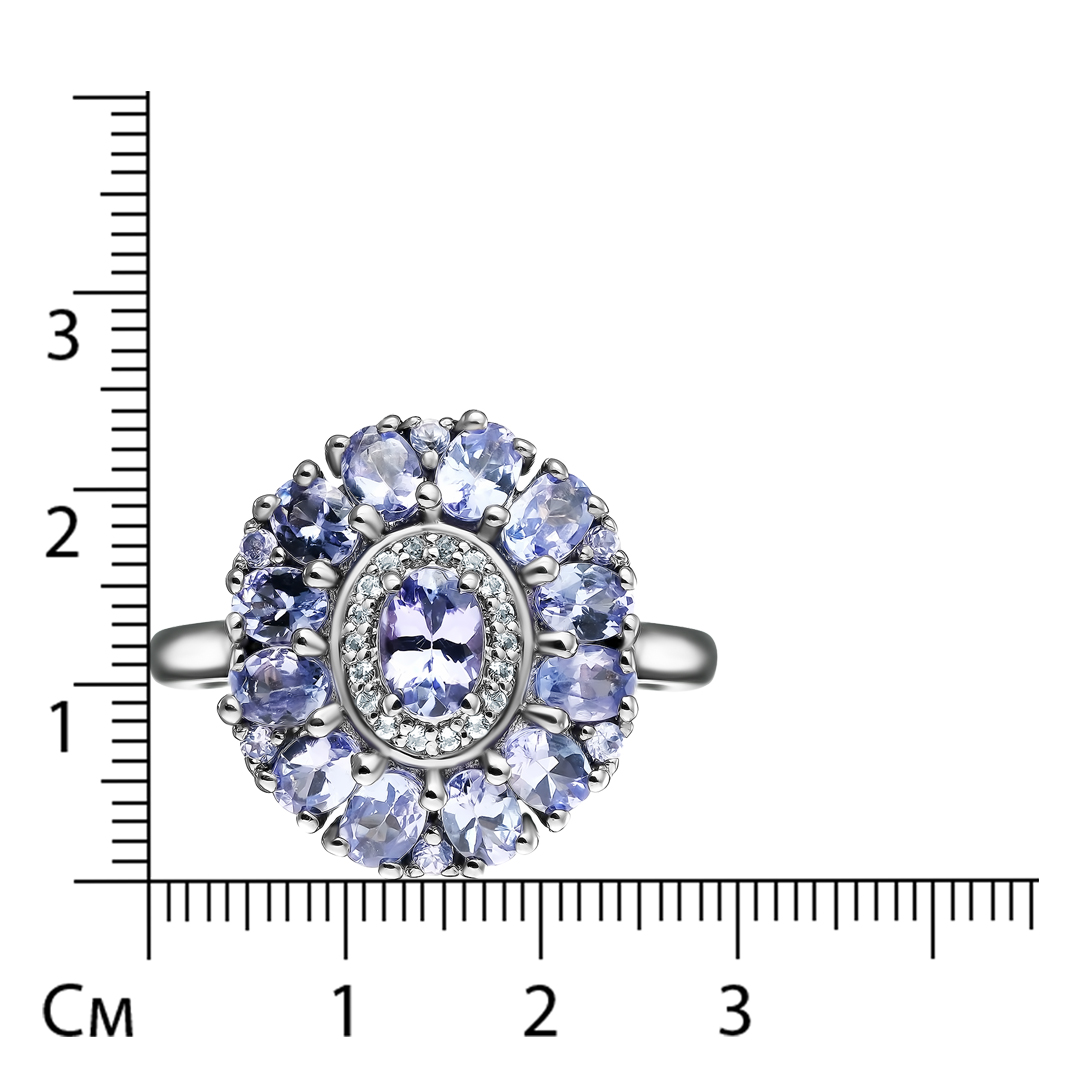 Серебряное кольцо 925 пробы; родий черный; вставки 19 Танзанит 2,6ct; 18 Топаз белый 0,09ct;