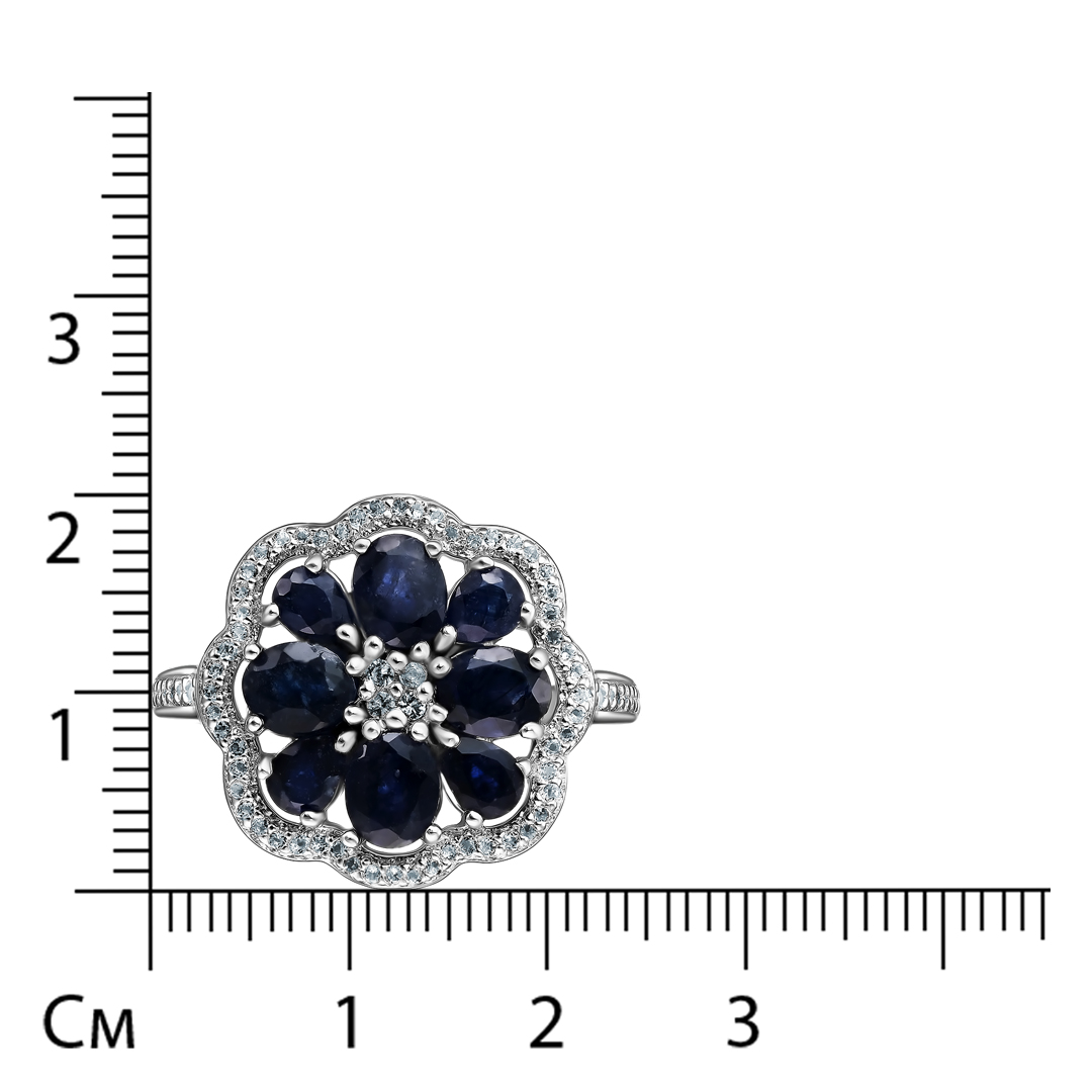 Серебряное кольцо 925 пробы; вставки 8 Сапфир U/2 2,68ct; 76 Топаз белый 0,22ct;