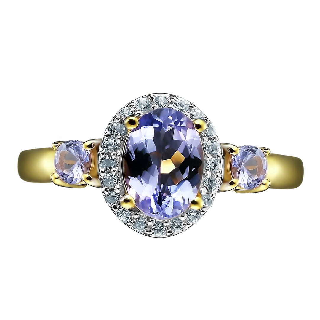 Серебряное кольцо 925 пробы; вставки 3 Танзанит 0,93ct; Россыпь Циркон бесцв. 0,14ct;