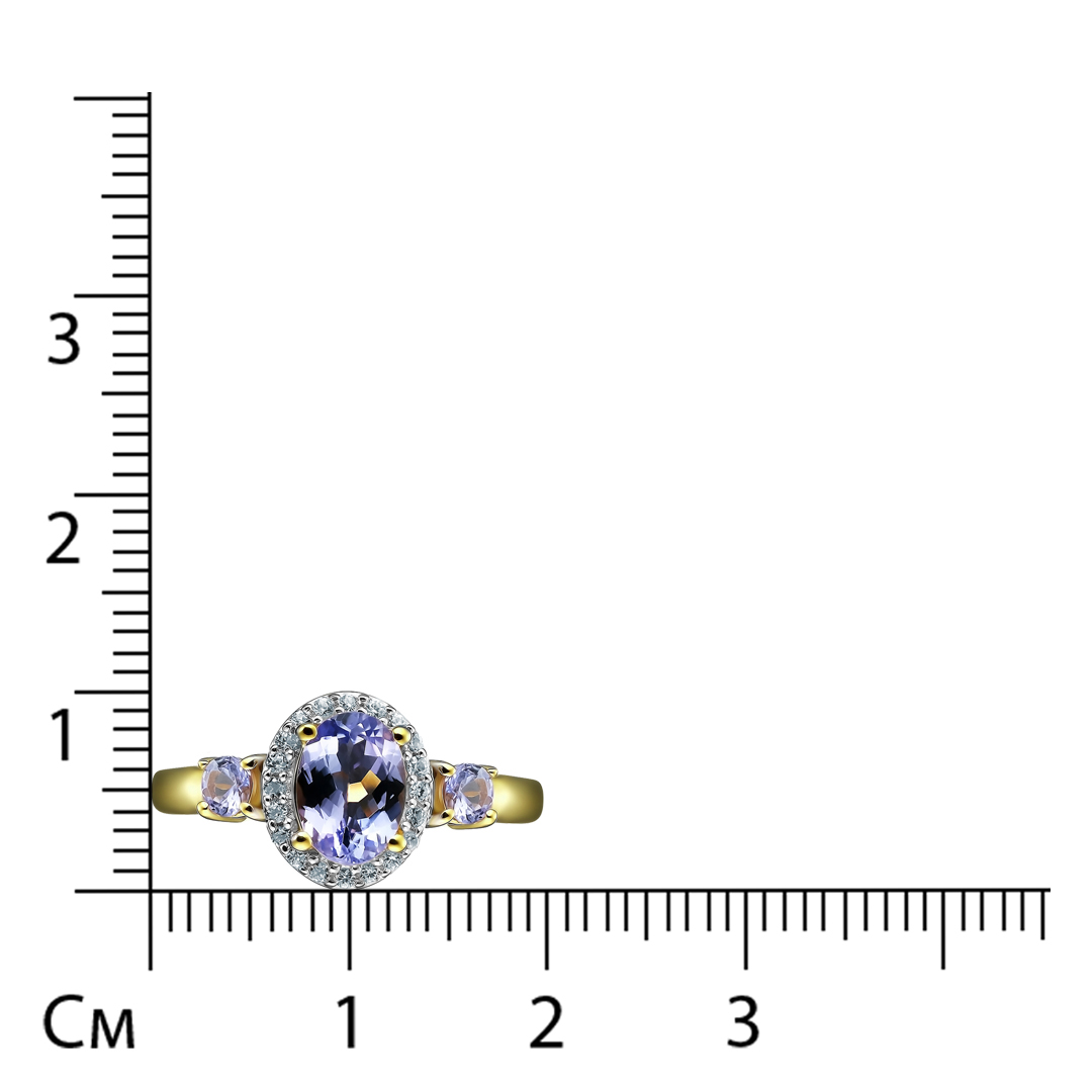Серебряное кольцо 925 пробы; вставки 3 Танзанит 0,93ct; Россыпь Циркон бесцв. 0,14ct;