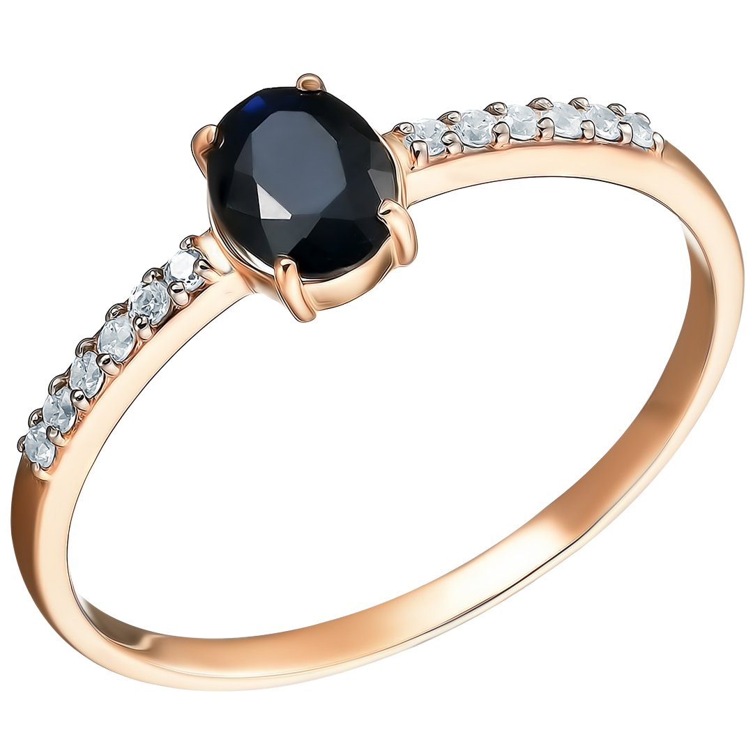 Серебряное кольцо 925 пробы; вставки 1 Сапфир 0,953 U/2; 12 Фианит бесцв.;