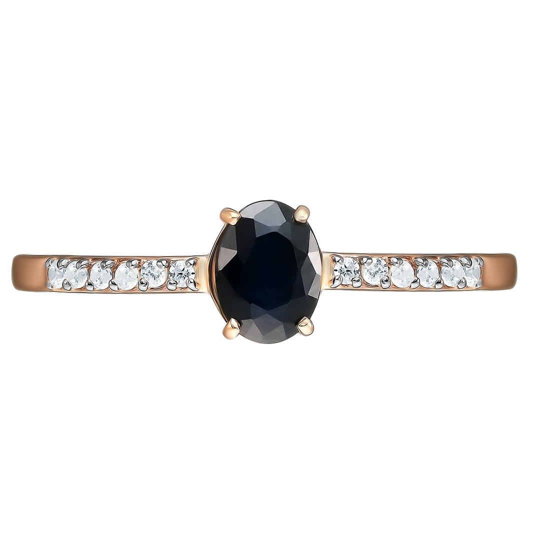 Серебряное кольцо 925 пробы; вставки 1 Сапфир 0,953 U/2; 12 Фианит бесцв.;