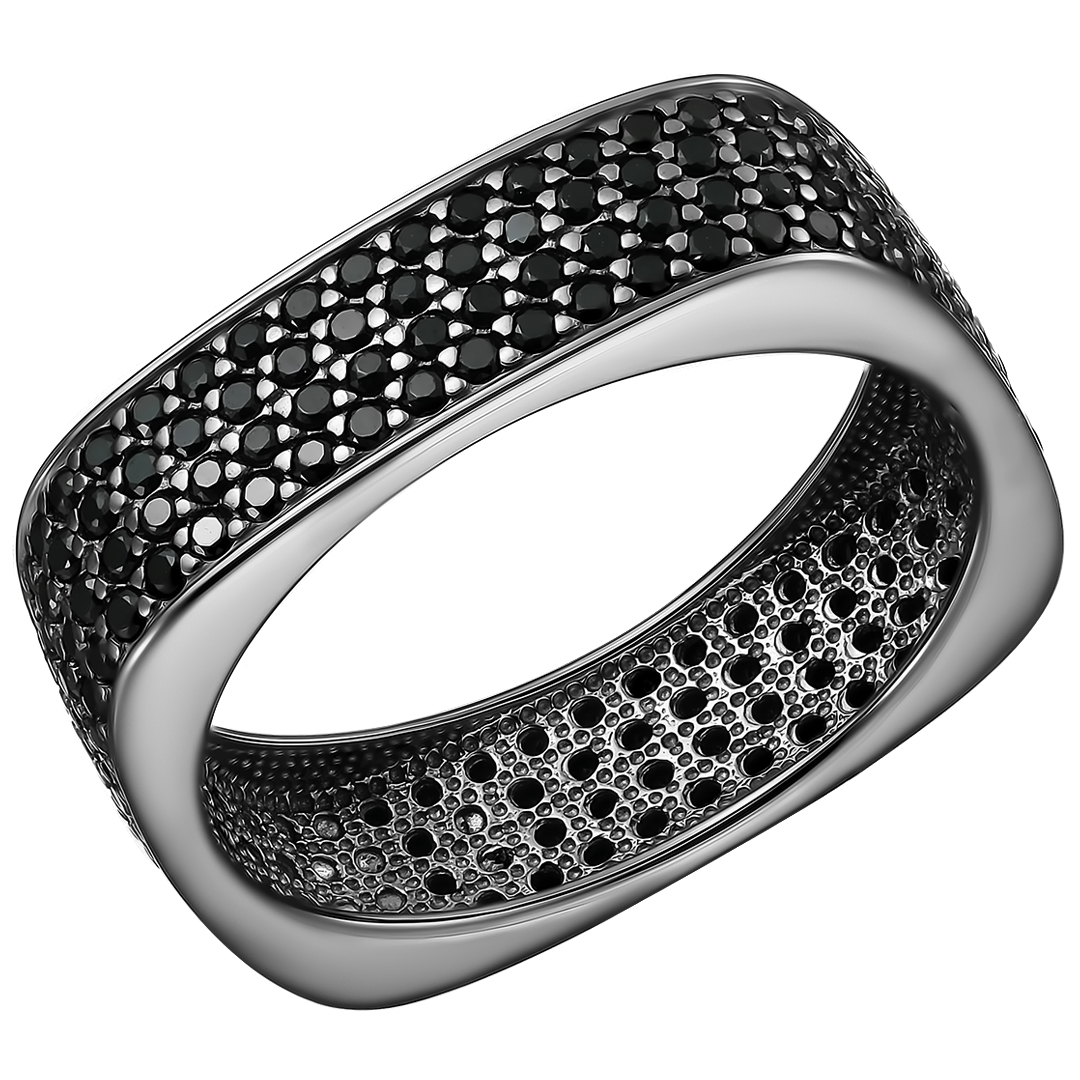 Серебряное кольцо 925 пробы; с чернением; вставки 232 Шпинель черная;