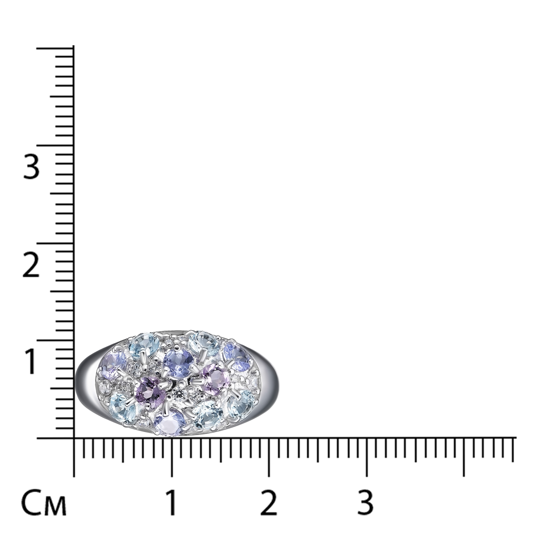 Серебряное кольцо 925 пробы; вставки 2 Аметист; 4 Танзанит; 5 Топаз Sky; 13 Фианит бесцв.;