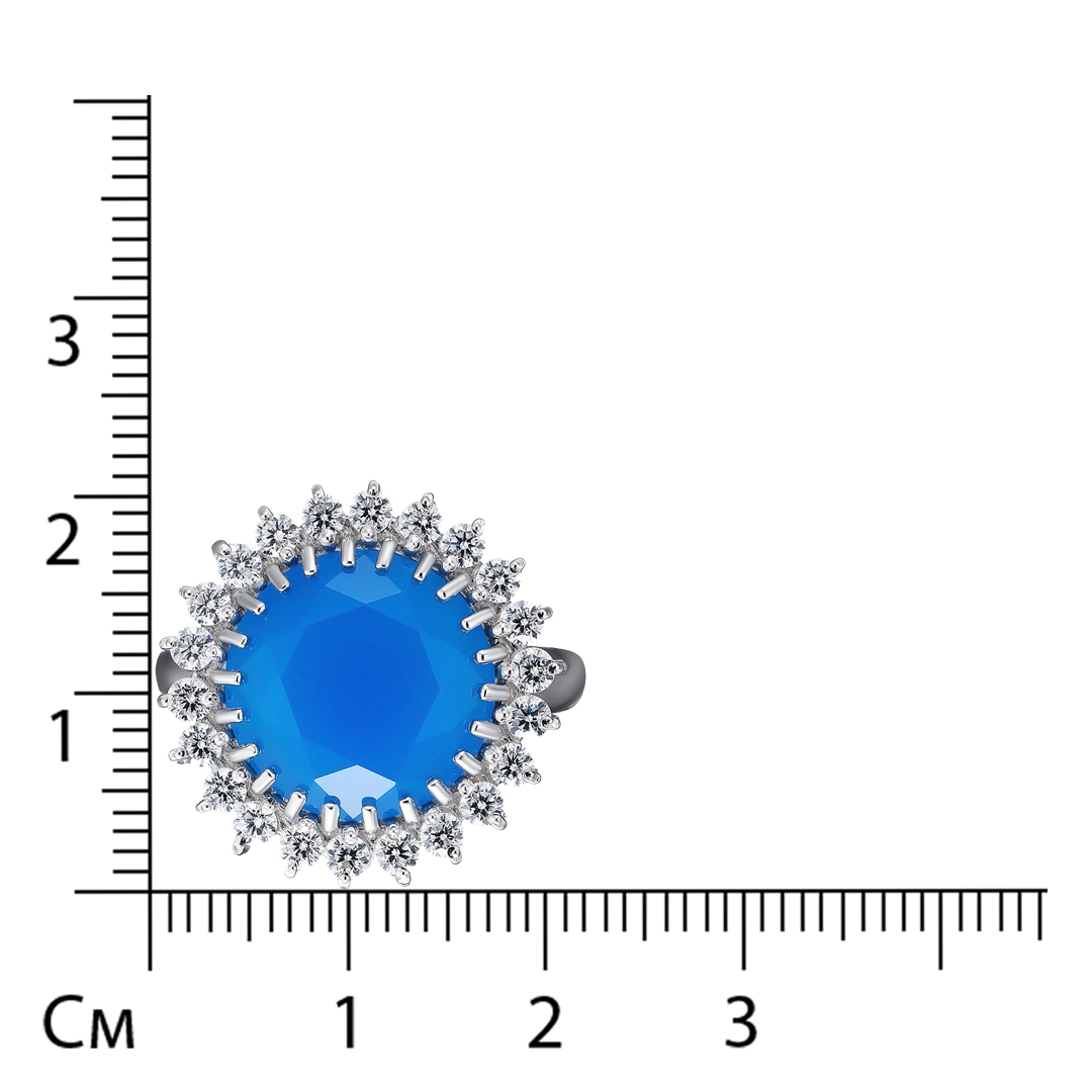 Серебряное кольцо 925 пробы; вставки 1 Халцедон; 22 Фианит бесцв.;