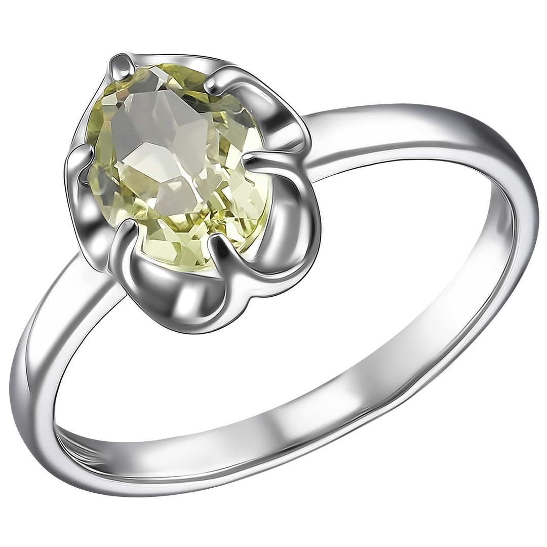 Серебряное кольцо 925 пробы; вставки 1 Цитрин лимонный;