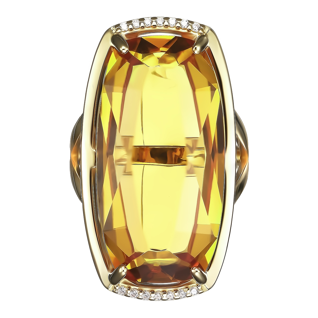 Серебряное кольцо 925 пробы; вставки 1 Цитрин; 14 Фианит бесцв.;