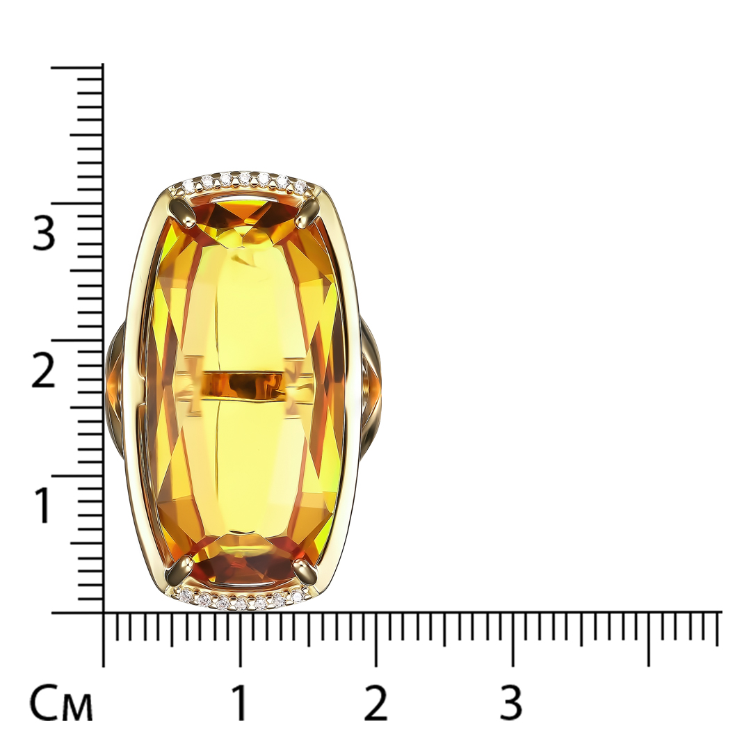 Серебряное кольцо 925 пробы; вставки 1 Цитрин; 14 Фианит бесцв.;