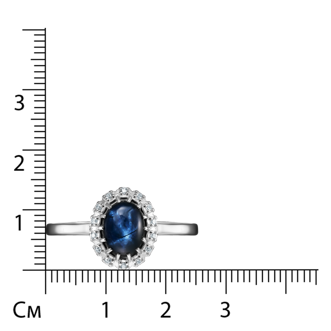 Серебряное кольцо 925 пробы; вставки 1 Сапфир 2,118 U/2; 14 Фианит бесцв.;