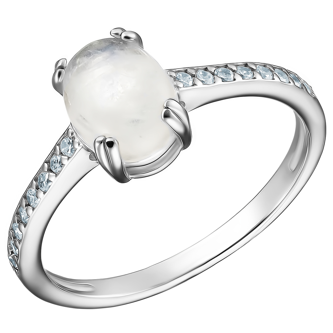 Серебряное кольцо 925 пробы; вставки 1 Лунный камень; 16 Фианит бесцв.;
