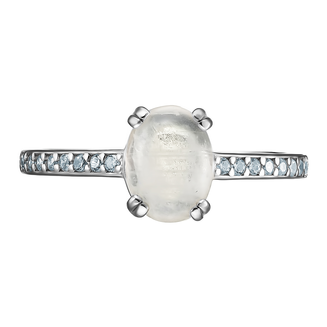 Серебряное кольцо 925 пробы; вставки 1 Лунный камень; 16 Фианит бесцв.;