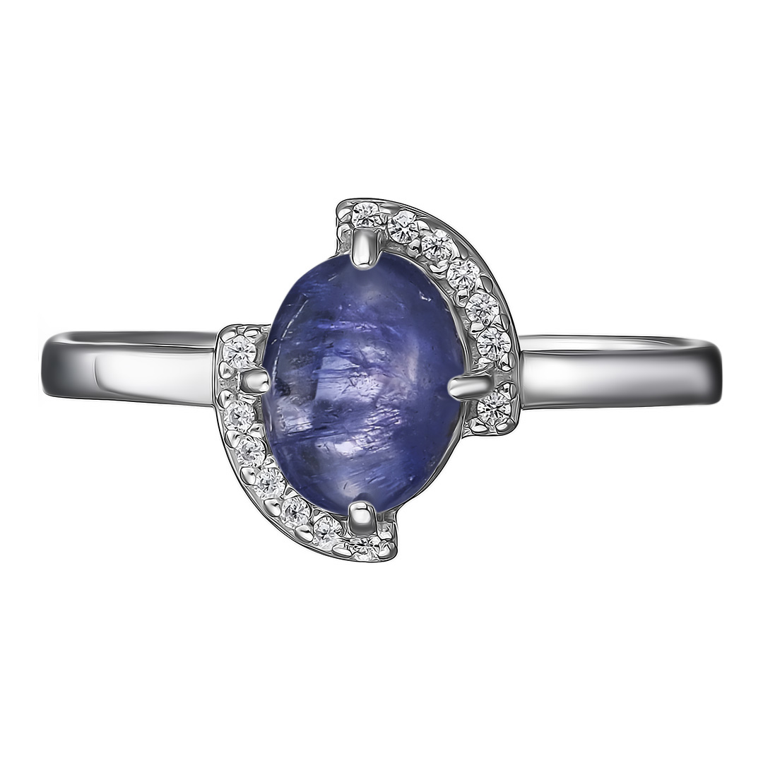 Серебряное кольцо 925 пробы; вставки 1 Танзанит; 14 Фианит бесцв.;