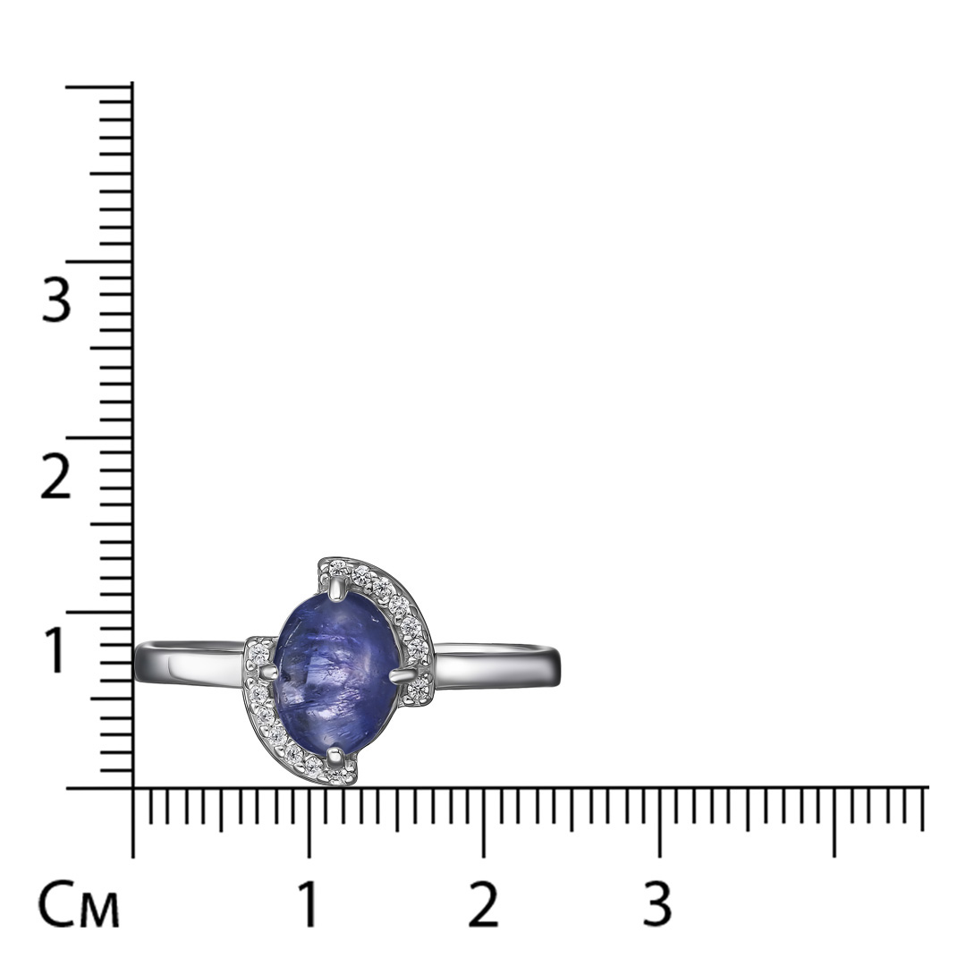 Серебряное кольцо 925 пробы; вставки 1 Танзанит; 14 Фианит бесцв.;