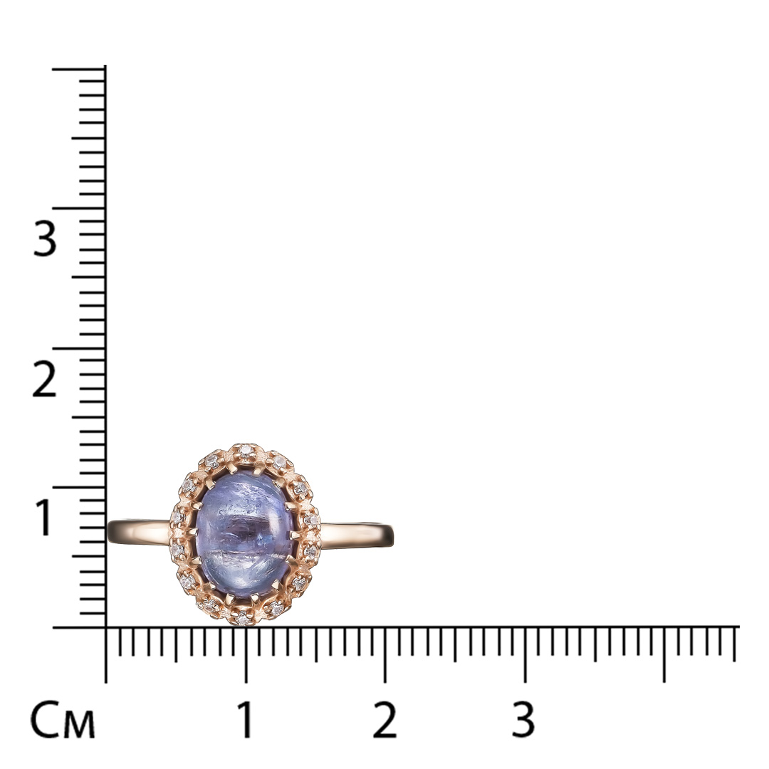 Серебряное кольцо 925 пробы; вставки 1 Танзанит; 14 Фианит бесцв.;